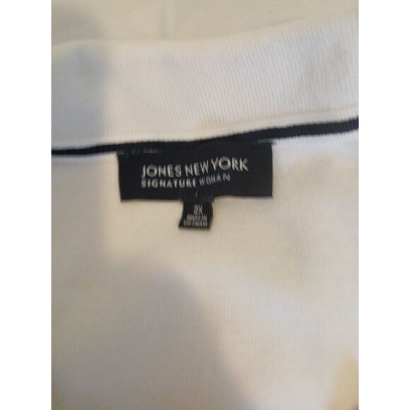 Jones New York Signature Women 2x White Polo/ Navy Trim Short Sleeve Cotton Top - Picture 8 of 14
